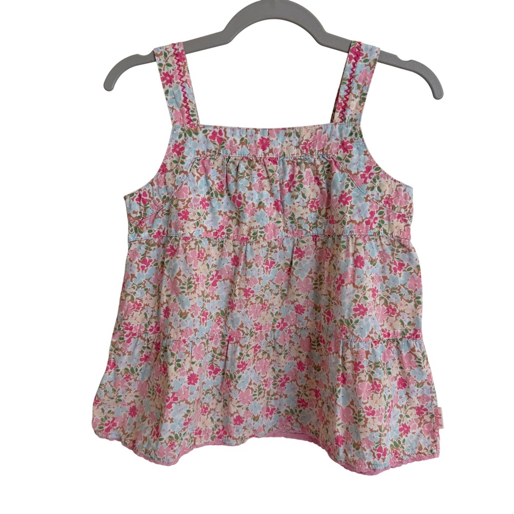 Vintage Y2K OshKosh Bgosh Girls 8 Pink Floral Tiered Babydoll Tank Top Cotton